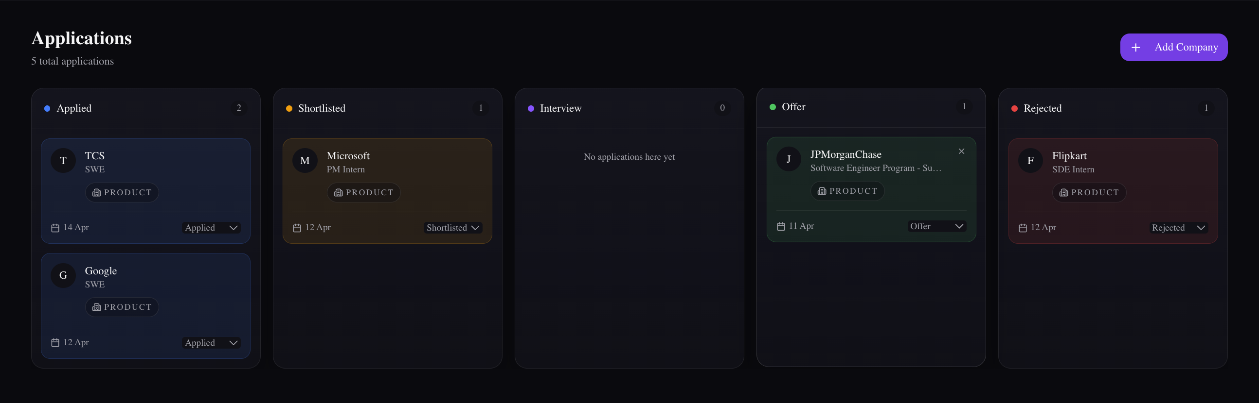 Kanban application tracking that stays easy to update